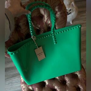 Bright Green Stud-Trim Tote Bag - Unbranded